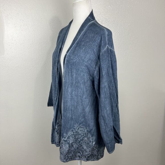 Andree by Unit Cardigan Women Small Bllue Chambray Floral Embroidered Casual - Picture 2 of 15